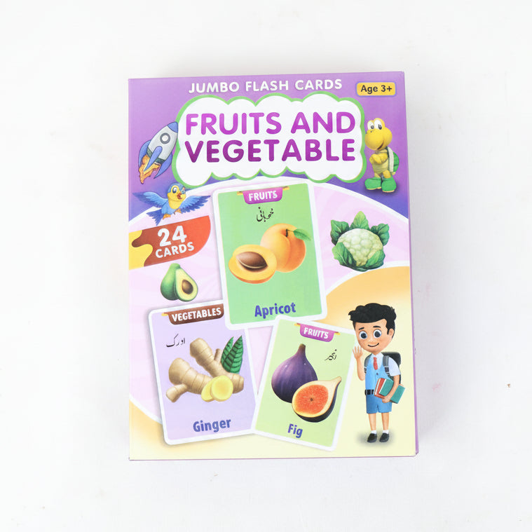 Jumbo flash cards for fruits and vegetables on a white background