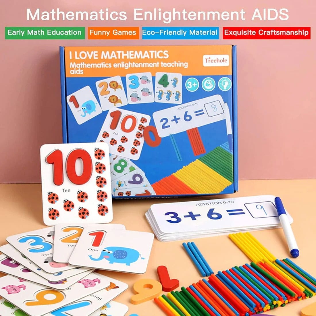 Mathematics Enlightenment Teaching Aids Wooden Card Game For Kids