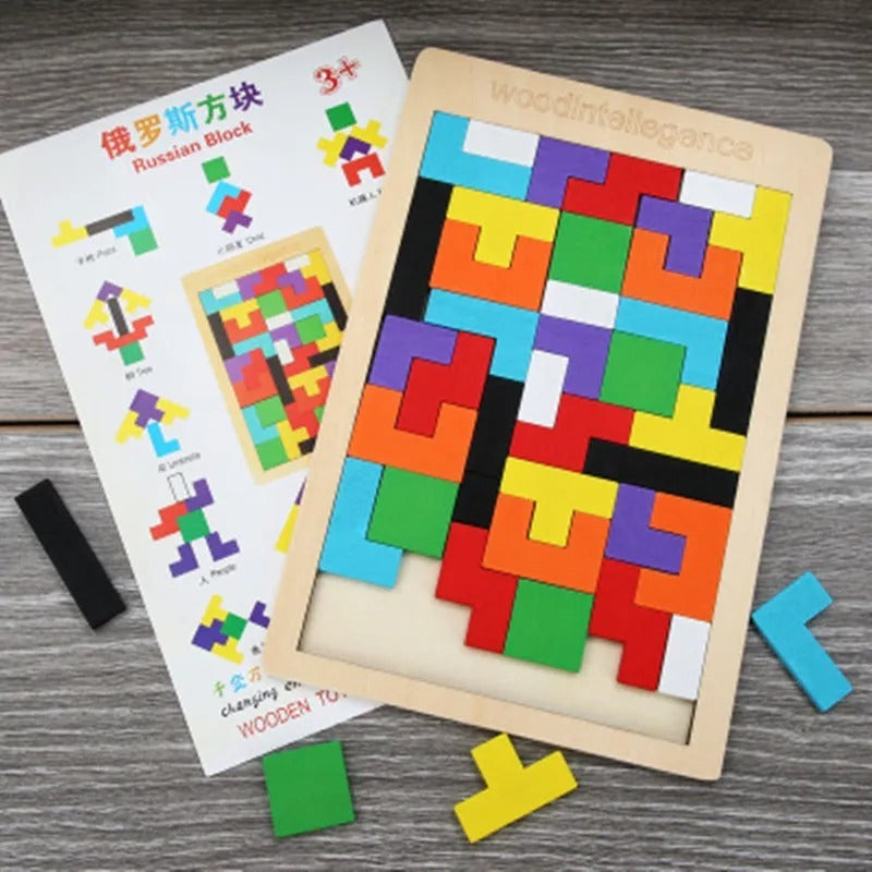 Wooden Tetris Intelligence Puzzle for Kids | Colourful Brain Game Board | Age 3–10