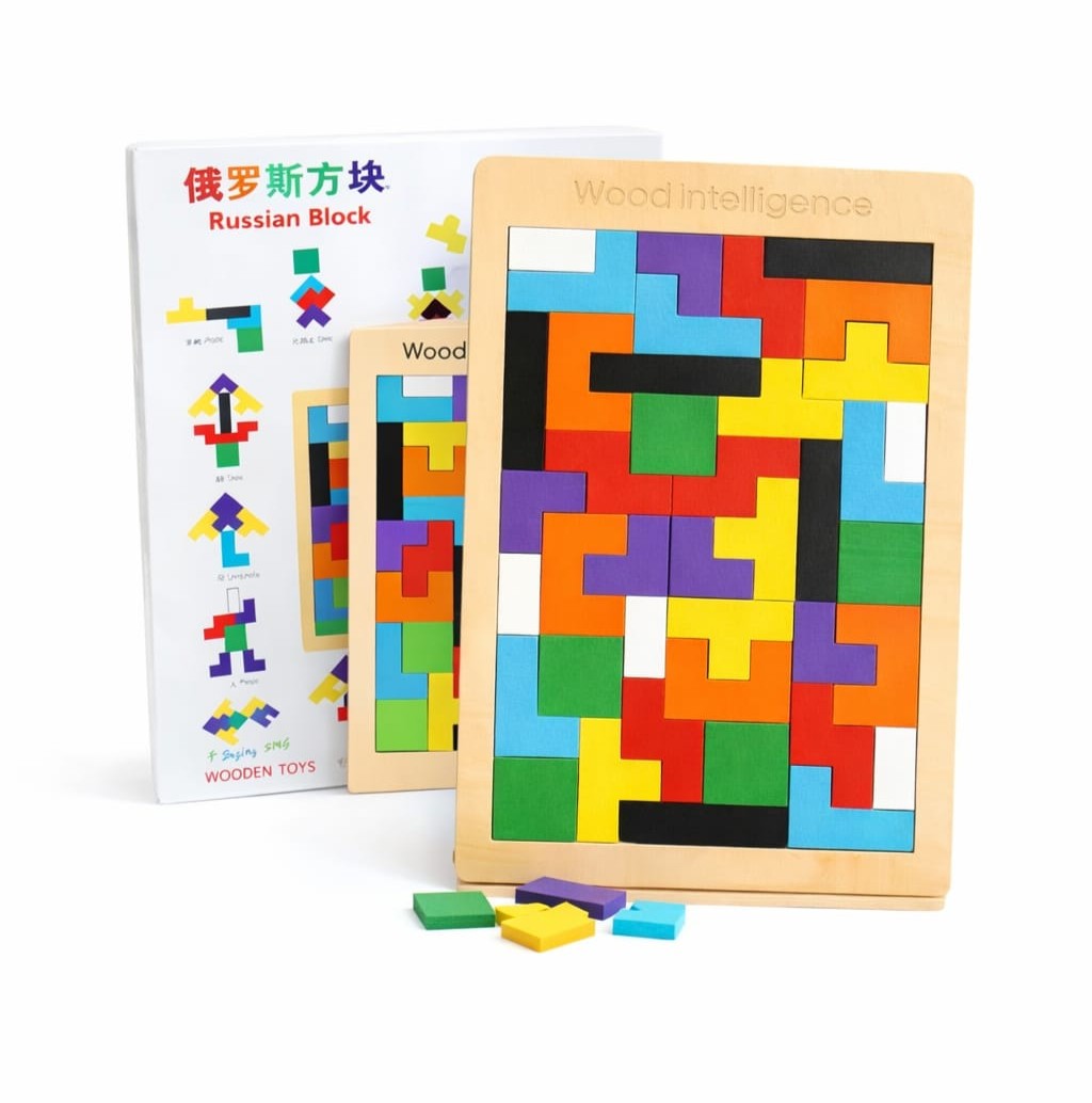 Wooden Tetris Intelligence Puzzle for Kids | Colourful Brain Game Board | Age 3–10