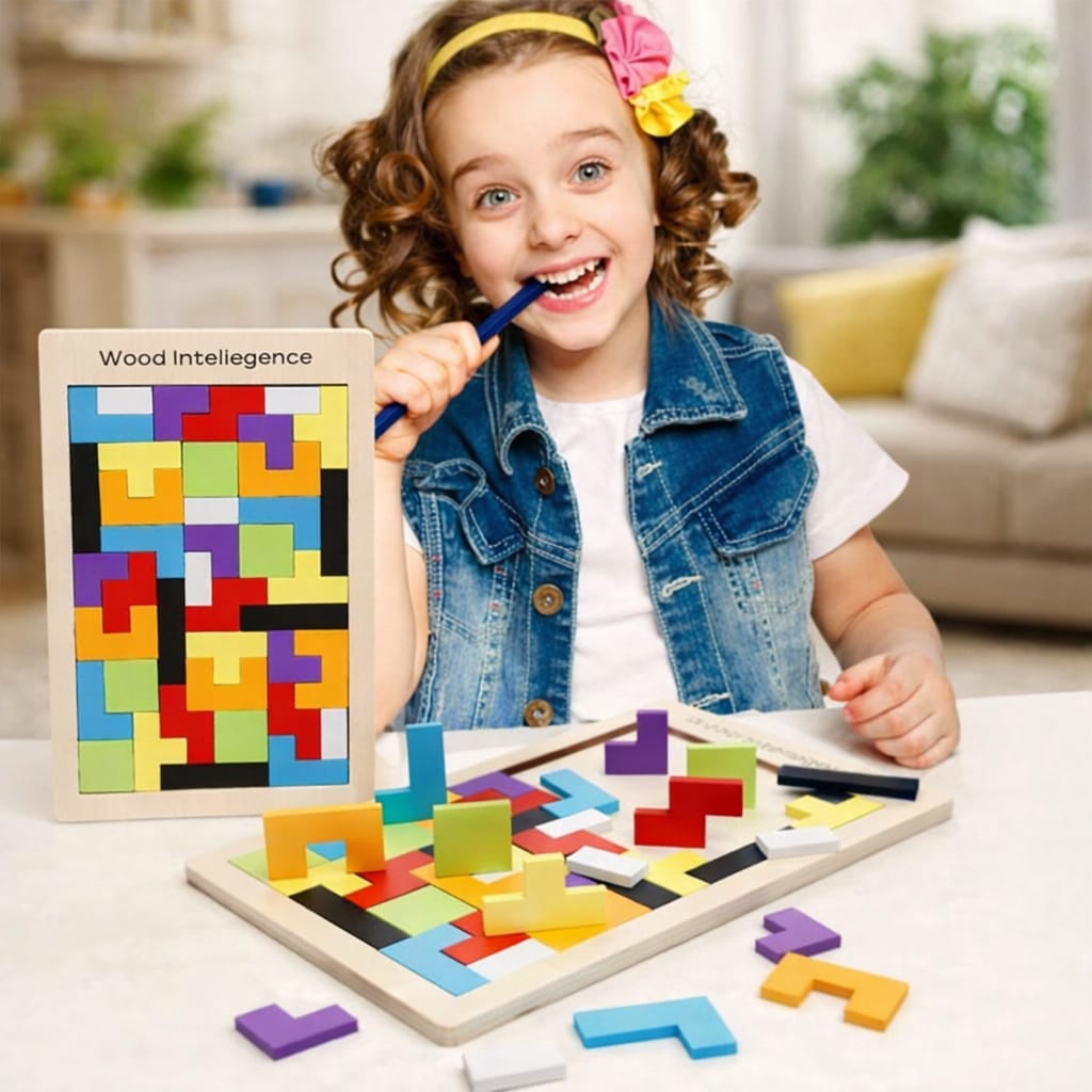 Wooden Tetris Intelligence Puzzle for Kids | Colourful Brain Game Board | Age 3–10