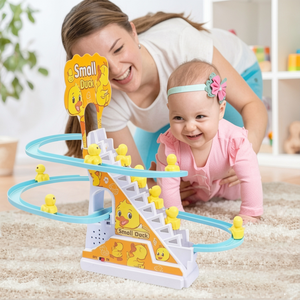 Small Duck Climbing Stairs Toy | Musical Roller Coaster Track for Babies & Toddlers