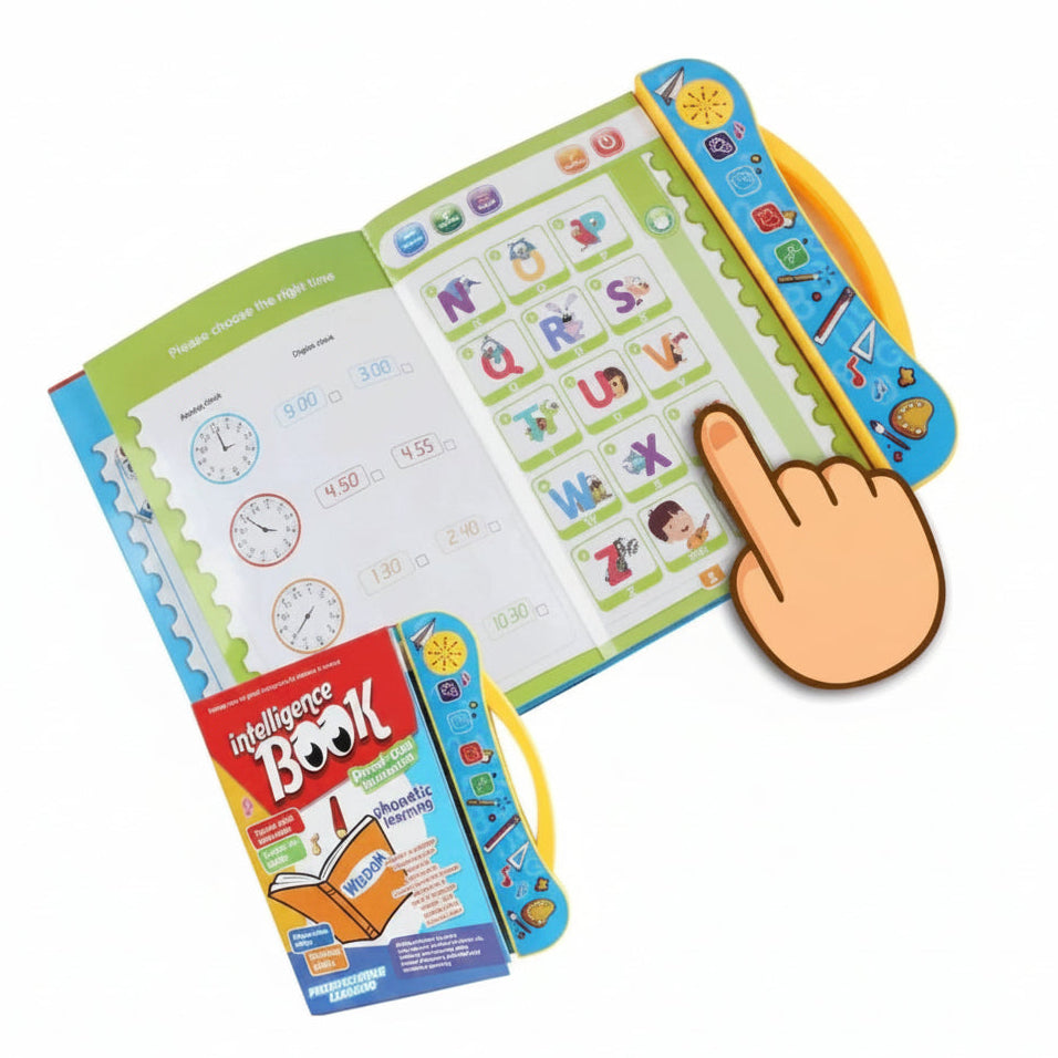 Educational book for kids with colorful design and interactive elements on a white background