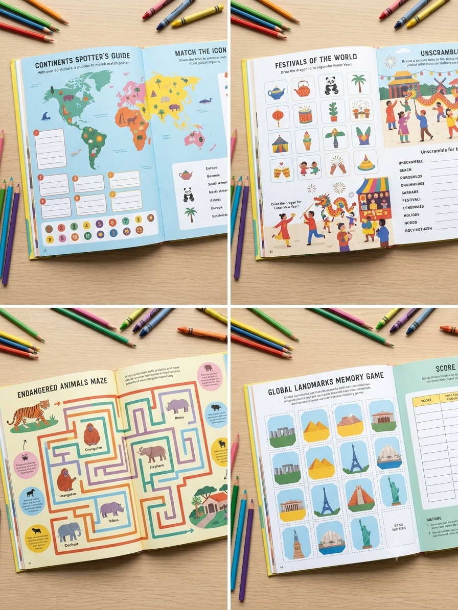 Our Wonderful World Activity Book by Kalya Ryan | 60+ Activities 50+ Stickers & Fold-Out Map Poster charts | Age 5–10