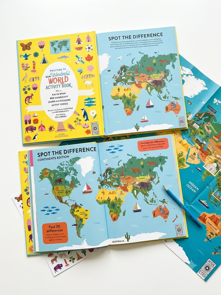 Our Wonderful World Activity Book by Kalya Ryan | 60+ Activities 50+ Stickers & Fold-Out Map Poster charts | Age 5–10